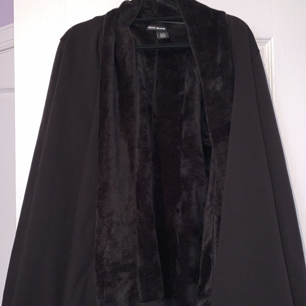 DKNY JEANS FAUX FUR CARDIGAN
